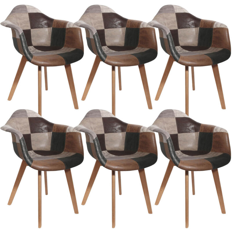 Altobuy - MELO - Lot de 6 Fauteuils Scandinaves Aspect Vieux Cuir