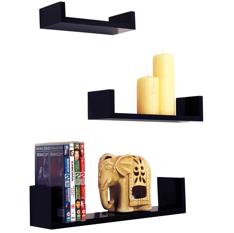 Watsons - MELODY - Wall Mounted Floating Gloss Display Storage Shelves - Set of 3 - Black