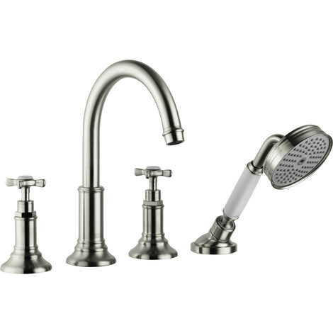 Mélongeur 4 trou s pour montage sur bord de carrelage nickel brossé