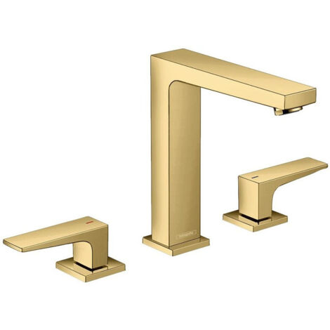 Mélongeur lavabo 160, 3 trou s poignées manettes, bonde PushOpen aspect doré poli