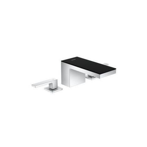 Mélongeur lavabo 70 3 trou s, bonde push-open chromée/verre noir