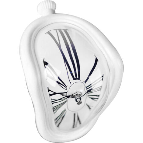 Melting Clock Plastic Retro Decorative Electroplated Metal Paint Desk Table Clock for Office White