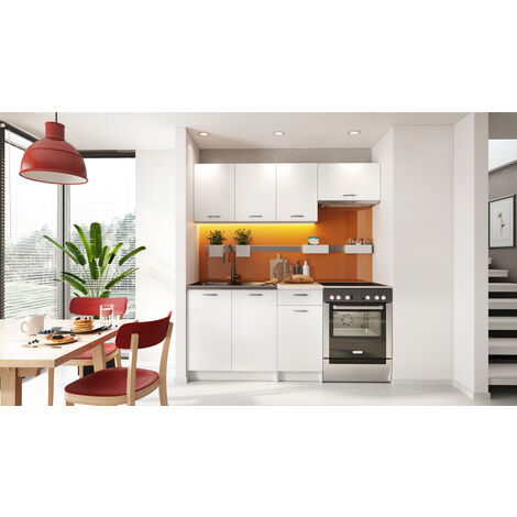 MELY Mini Cocina completa modular + lineal L 180cm 5 piezas Encimera INCLUIDO Conjunto de muebles de cocina cocina - Blanco