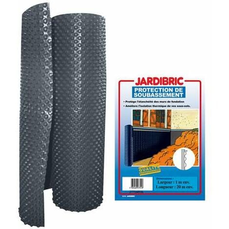 Jardibric - Membrane de fondation 1m x 20m protection de soubassement bi-couche en PE-HD à alvéoles - Bicolore extrudé noir - Poids 400 gr/m², épaisseur 520 microns