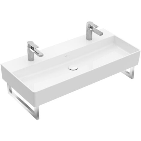 Memento 2.0, Lavabos muraux, 1000 x 470 mm, Rectangulaire, pour deux robinetteries monotrou , trou s de robinetterie percés, sans trop-plein, Une bonde ne pouvant pas être fermée ou bien un ViFlow (tr