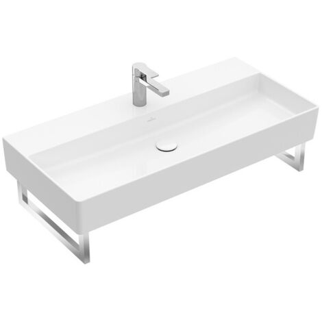 Memento 2.0, Lavabos muraux, 1000 x 470 mm, Rectangulaire, pour robinetterie à 3 trou s, troude robinetterie central percé, sans trop-plein, Une bonde ne pouvant pas être fermée ou bien un ViFlow (tro