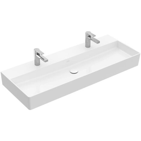 Memento 2.0, Lavabos muraux, 1200 x 470 mm, Rectangulaire, modèle meulé, pour deux robinetteries monotrou , trou s de robinetterie percés,avec trop-plein, TitanCeram