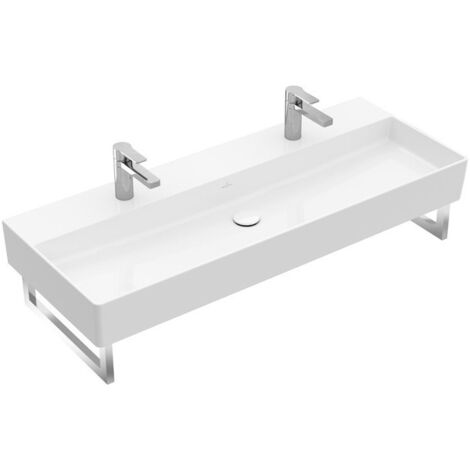 Memento 2.0, Lavabos muraux, 1200 x 470 mm, Rectangulaire, pour deux robinetteries monotrou , trou s de robinetterie percés,avec trop-plein, TitanCeram