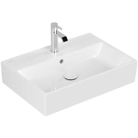 Memento, Lavabi sospesi, 600 x 420 mm, Rettangolare, per rubinetteria a 3 fori, foro centrale per rubinetteria, con troppopieno, Sanitari in porcellana