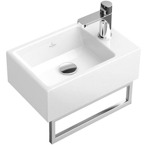 Memento, Lave-mains, 400 x 260 mm, Rectangulaire, pour robinetterie monotrou , trou de robinetterie percé, sans trop-plein, En porcelaine sanitaire Blanc
