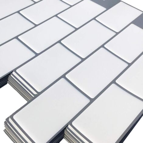 Memkey – Carrelage autocollant métro blanc 10 pièces – Crédence adhésive cuisine et salle de bains – Papier vinyle 3D brique 30.5x30.5cm