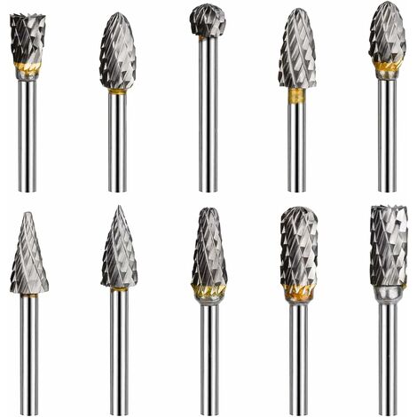 Memkey – Lot de 10 fraises rotatives en acier au tungstène 3mm – Double coupe – Pour meulage, gravure et polissage sur métal et bois