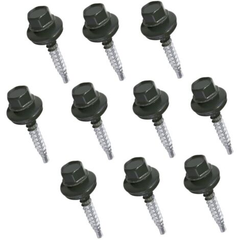 Memkey – Lot de 10 vis autoperceuses métal pour bois Ø4.8x35 mm – Rondelle d'étanchéité EPDM – Couleur gris anthracite RAL 7016 – Tête hexagonale 8 mm - C57210