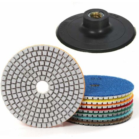 Memkey – Lot de 7 tampons de polissage diamant 4 pouces – Granulométrie 50 à 3000 – Pour granit, béton, marbre – Velcro nylon durable