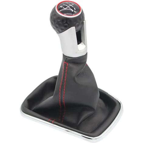 Memkey – Pommeau de levier de vitesses 5 vitesses pour VW Golf 4 – Soufflet en cuir noir rouge – Ø 12 mm – Installation plug-play facile - GOLF 4 IV