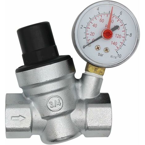 Memkey – Réducteur de pression d'eau 3/4 pouce – Manomètre intégré – Plage de test 1 bar – Raccord fileté plomberie – Norme sanitaire