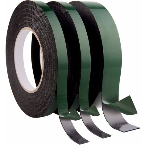 Memkey – Ruban adhésif double face extra fort 10m – 12mm et 25mm – Imperméable pour garnitures et plaques d'immatriculation – Résistant à la chaleur