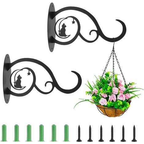 Memkey – Support plante mural balcon 2pcs – Crochet de suspension en fer forgé noir – Imperméable et antirouille – Pour pots de fleurs suspendus