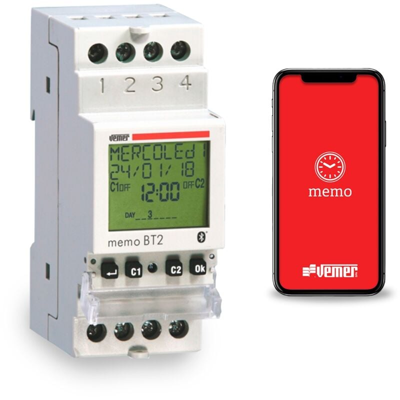 Interrupteur Horaire Astronomique 2 Canaux avec Bluetooth Vemer VE767700 Mémo BT2