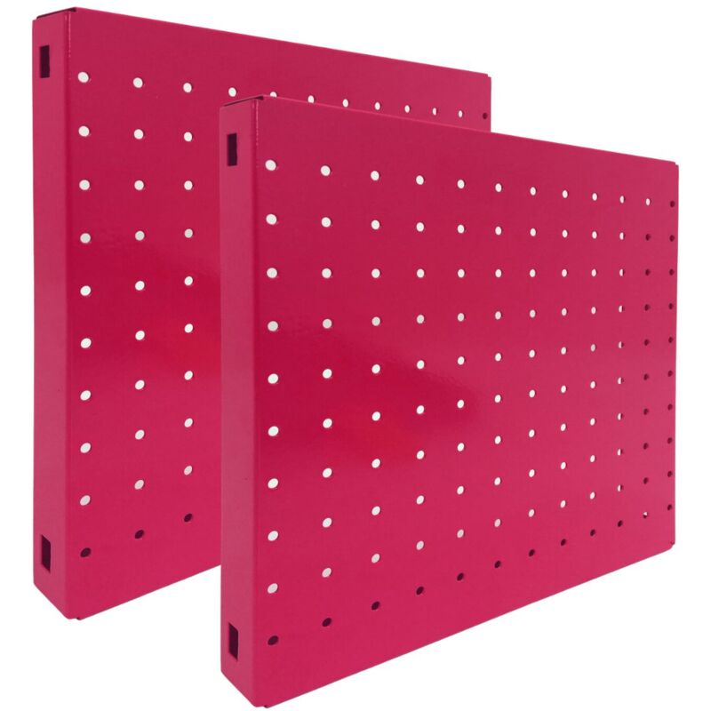 Double pack de 2x tableaux mémo en acier perforé HxLxP 30x30x3,5cm Rose Système de support de panneaux muraux en métal perforé