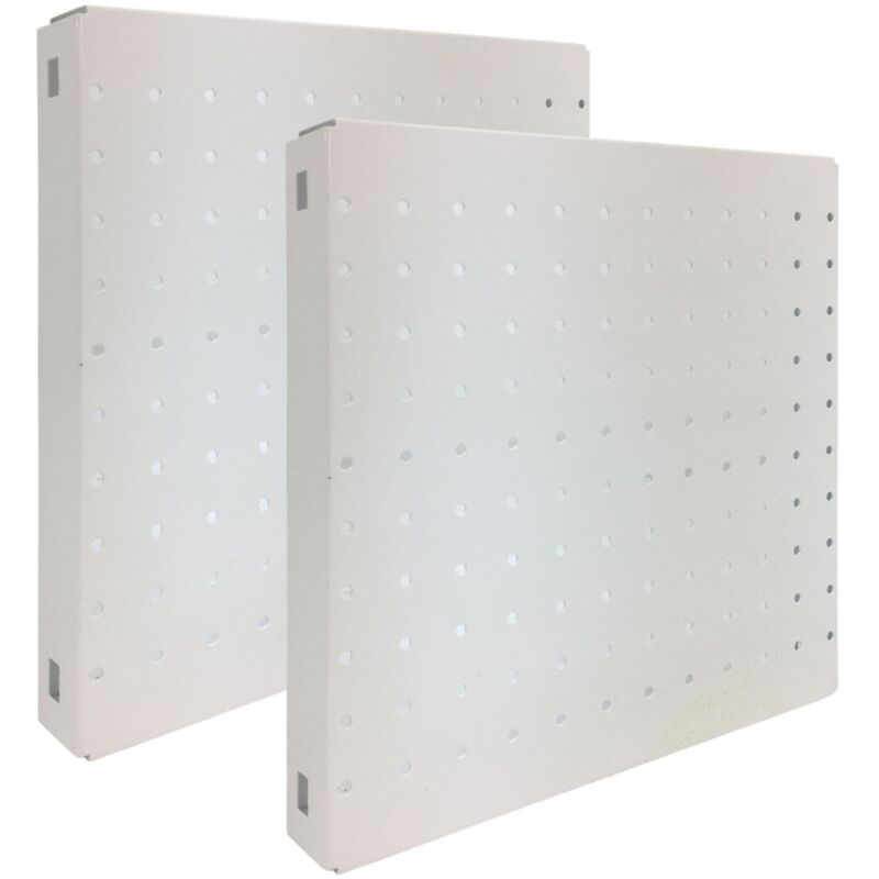 Double pack de 2x tableaux mémo en acier perforé HxLxP 30x30x3,5cm Blanc Système de support de panneaux muraux en métal perforé
