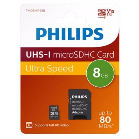 Memoria flash MicroSDHC UHS-I Clase 10 Philips FM08MP45B/00 de 8 GB