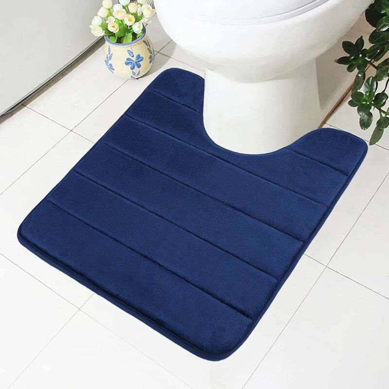Memory Foam Bath Mat Non Slip Backing Soft Water Absorbent Toilet Bathroom Memory Foam Bath Mat 50x60cm(Blue)