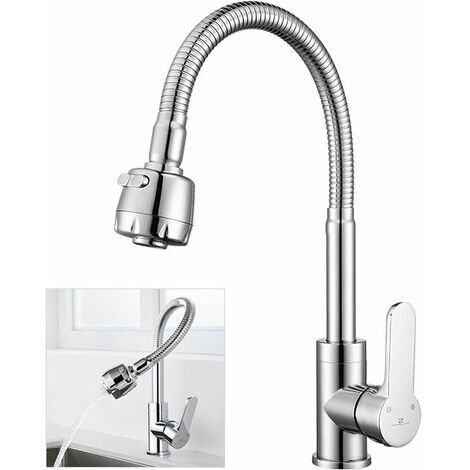 Memory Shape Kitchen Mixer Spring Loaded Sink Mixer Single Lever Sink Mixer 2 Nozzles to Choose Faucets Arbitrary Bending Chrome 360° Rotation