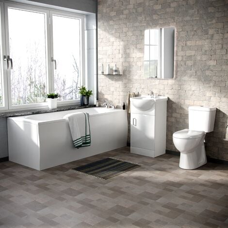 main image of "Memphis 3-Piece Bathroom Suite White - Close Coupled Toilet, 450mm Basin Vanity Unit and Round Bath Tub"