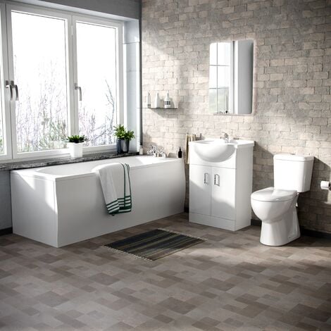 main image of "Memphis 3-Piece Bathroom Suite White - Close Coupled Toilet, 550mm Basin Vanity Unit and Round Bath Tub"