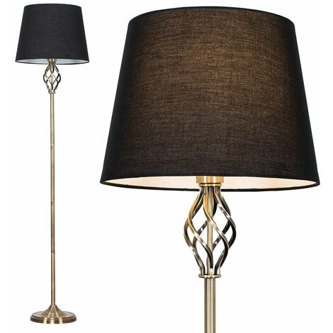 main image of "Antique Brass Memphis Twist Floor Lamp + LED GLS Bulb"