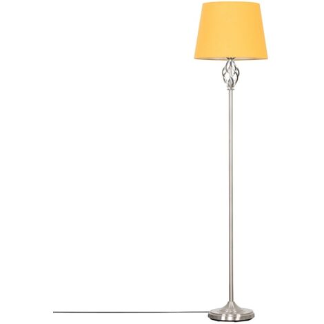 Memphis Traditional Style Satin Nickel Barley Twist Floor Lamp with Mustard Light Shade