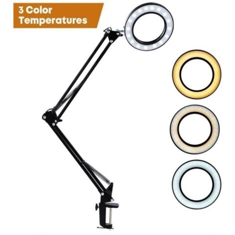 MEN-Lampe de réparation de loupe à bras incurvé à LED support de lampe 6,3 pouces grossissement 8 fois( noir)