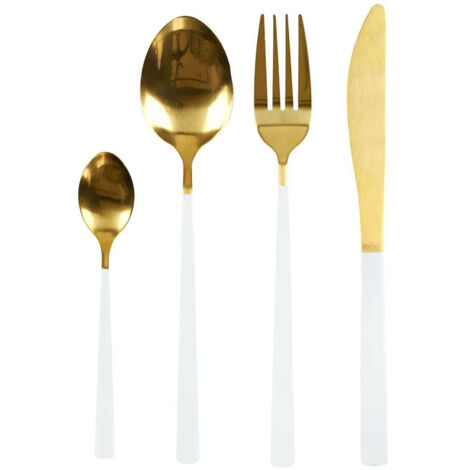 Ménagère 16 Pièces en Inox Or Manche Blanc