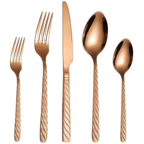 Ménagère 20 pièces en acier inoxydable rose doré, coffret élégant, service de couverts pour 4 personnes