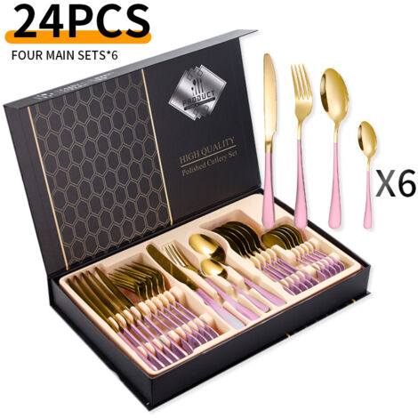 Ménagère 24 pièces en acier inoxydable – pour 6 personnes – acier inoxydable – rose/or