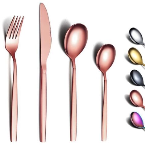 Ménagère 24 pièces,Berglander Ensemble de couverts , acier inoxydable plaqué or rose titane, couverts pour 6 personnes