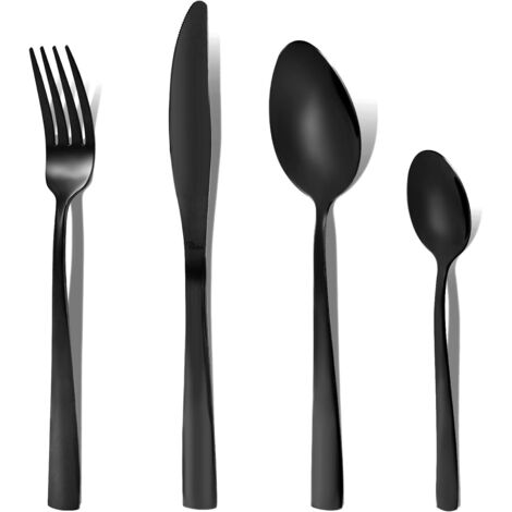 Ménagère 32 Pièces - Acier Inoxydable Noir - 8 Personnes - Design Moderne - Lavable Lave-vaisselle