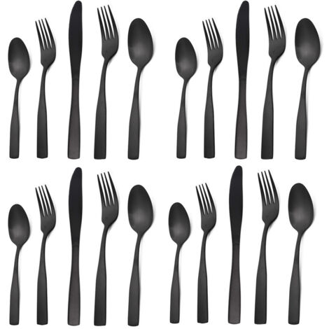 Ménagère noire mate, finition satinée, 20 pièces en acier inoxydable, service pour 4 personnes