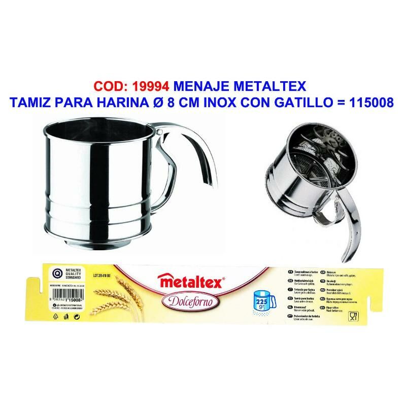 

menaje metaltex tamiz para harina 8 cm inox c-gatillo 115008 - Mibricotienda