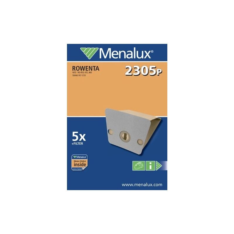 Menalux 2305 P Lot De 5 Sacs En Papier Pour Aspirateurs Rowenta