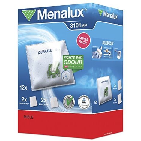 Menalux 3101 MP - Confezione da 12 sacchetti per aspirapolvere con 2 micro filtri