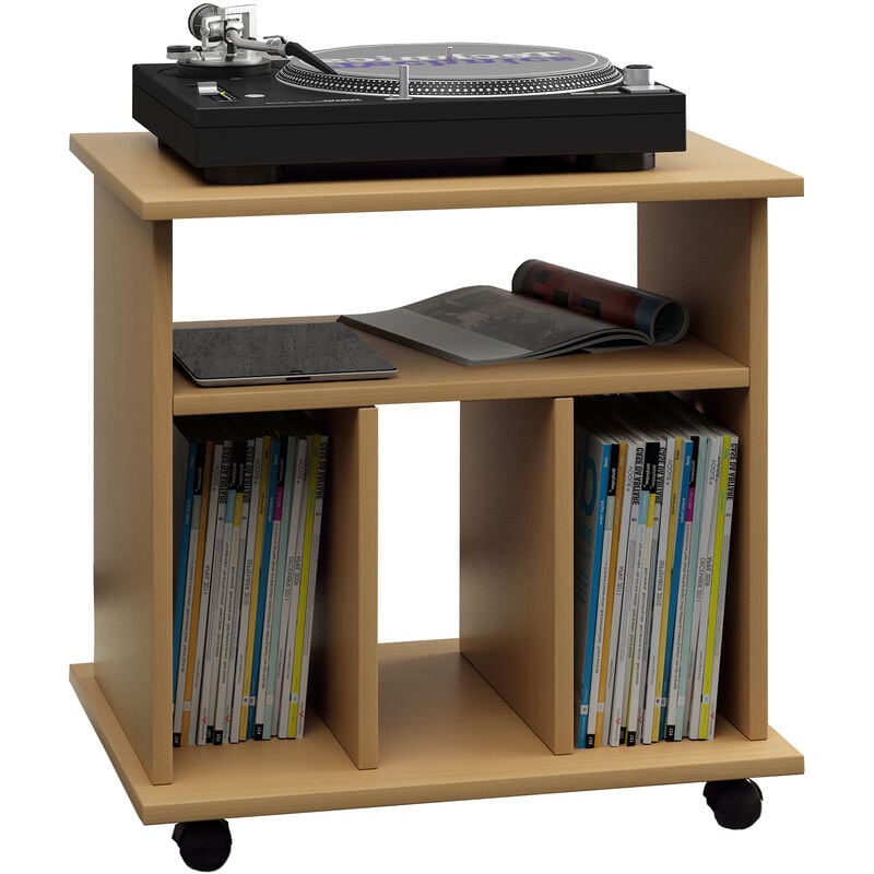 Retal Étagère rétro pour disques vinyle, 4 espaces de rangement, imitation hêtre.