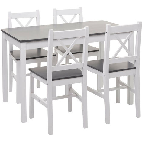 Mendler – Ensemble table et chaises rustique en bois massif 110 cm – 4 chaises – Construction solide – Pour salle à manger ou salon - HWC-F77