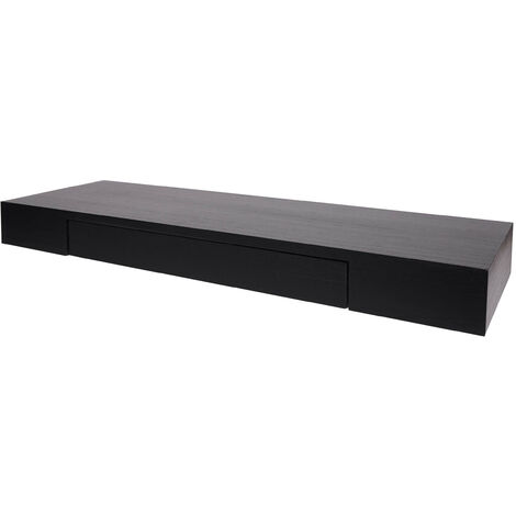 Mendler – Étagère murale en bois massif noir 80x25cm – Tiroir intégré – Capacité de charge 10kg – Installation facile, prête à l'emploi - HWC-H37