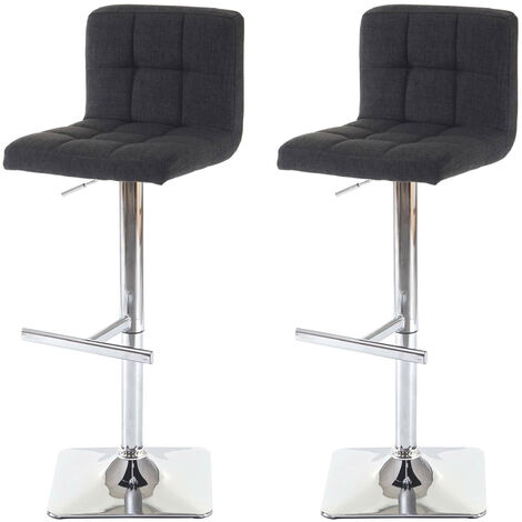 Mendler – Lot de 2 tabourets de bar Kavala – Dossier rembourré épais – Hauteur réglable 89-110 cm – Pied en acier chromé – Tissu gris foncé