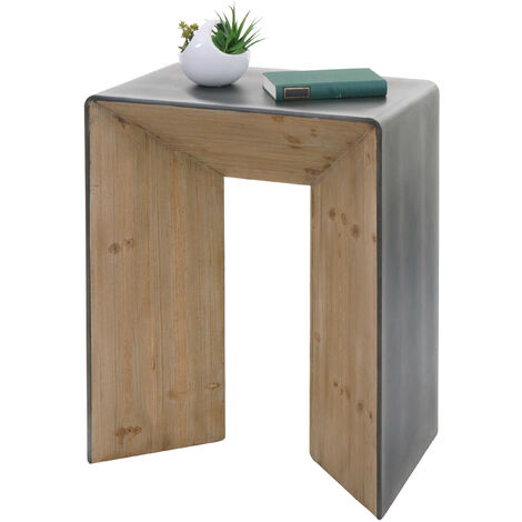 Mendler – Table console industrielle en bois massif 80x60x40cm – Surface laquée noire et brossée argentée – Table d'appoint élégante pour salon - HWC-L76