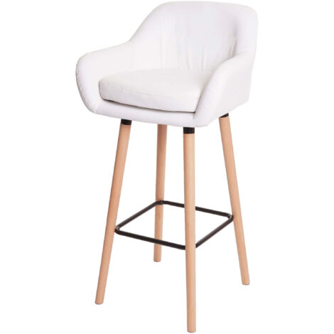 Mendler – Tabouret de bar en simili cuir blanc – Hauteur d'assise 78,5 cm – Pieds en hêtre massif – Rembourrage confortable et repose-pieds stable