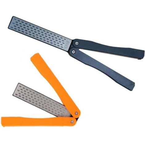 Mennitr Lot de 2 aiguiseurs de couteaux portables à double face, grain 400/600, pierre à aiguiser diamantée pour cuisine, jardin, outils d'extérieur, meulage fin/grossier (noir/orange)