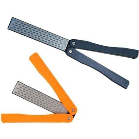 Mennitr Lot de 2 aiguiseurs de couteaux portables à double face, grain 400/600, pierre à aiguiser diamantée pour cuisine, jardin, outils d'extérieur, meulage fin/grossier (noir/orange)